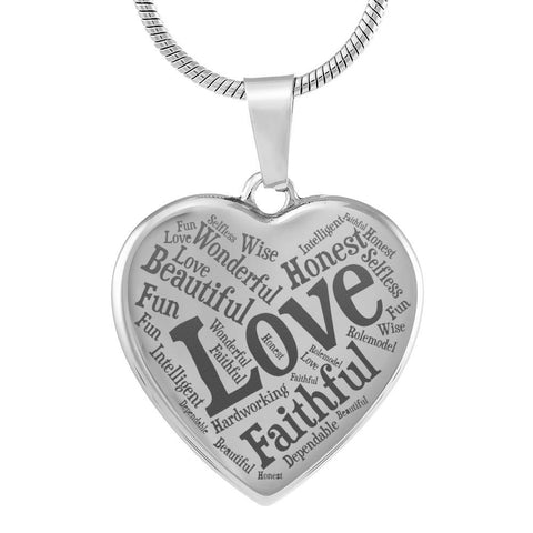 Words that describe mom  - Mothers day necklace - Mothers day jewelry - Heart Necklace - Mothers Day Gift - Engraved Necklace - Mom Necklace silver