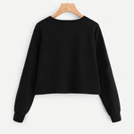 SHEIN Faux Fur Fox Patch Sweatshirt Pullover Women Black Long Sleeve Round Neck Casual Fall 2017 Women Sweatshirt