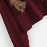 SHEIN Burgundy Faux Fur Fox Patch Sweatshirt Women Long Sleeve Round Neck Crop Pullovers Women Autumn Casual Sweatshirts