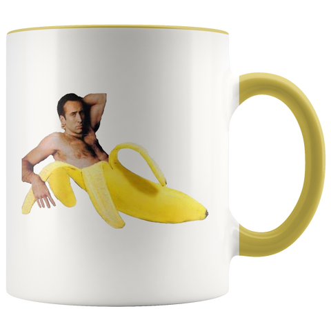 Nicolas Cage Banana Peel Mug (Yellow Accent) 11oz Face Off Nicolas Cage Coffee Mug - Nicolas Cage Cup Gift Merchandise - Funny Nicolas Cage Coffee Mug
